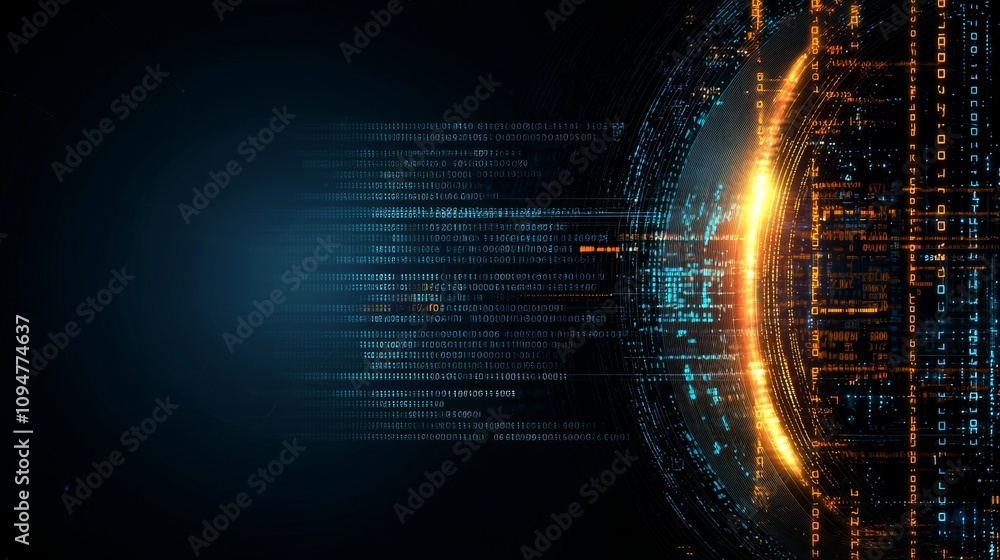 Leinwandbilder An illustration showcasing big data technology and data science. The concept of data flow includes querying, analyzing, and visualizing complex information. Using neural networks for stock market