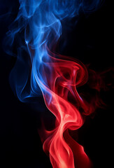 Obraz premium 青と赤の炎 煙 黒背景
