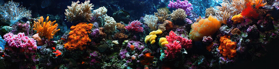 Naklejka premium Colorful coral reef teeming with marine life.