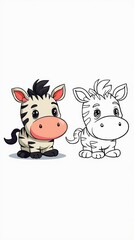 Adorable Zebra Cartoon with Colorful and Outline Versions