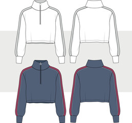 Long sleeve jacket technical drawing fashion flat sketch vector illustration template front and back views. unisex Sweatshirt clothing mock up.