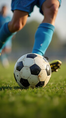 Fototapeta premium Close-Up View of Intense Soccer Match with Player and Ball