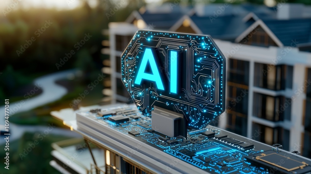 Aufkleber a motherboard with ai branding, demonstrating ai technology, featuring a chip ic, a pcb circuit boar