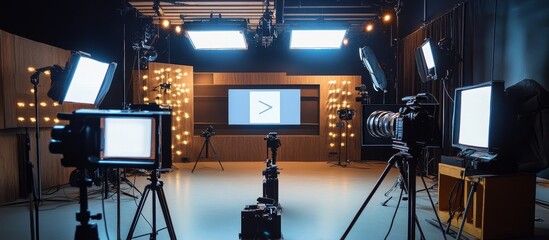 Professional Video Recording Setup in a Studio with Multiple Cameras and Lighting Equipment