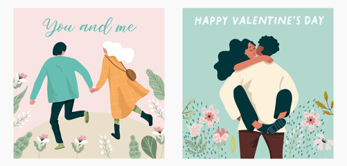 Set of Romantic illustrations. Man and woman. Love, love story, relationship. Vector design concept for Valentines Day , hand drawn vector.