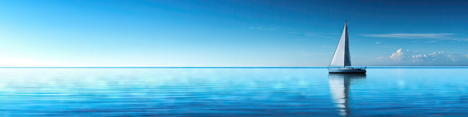 Obraz premium Oceanic Serenity: Calm waters and a sailboat on the horizon
