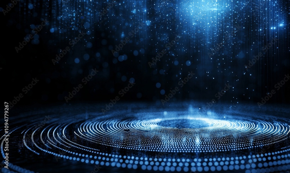 Poster A dark background featuring an abstract, futuristic illustration of data technology with low poly shapes and interconnected dots and lines, rendered in 3D to visualize big data.
