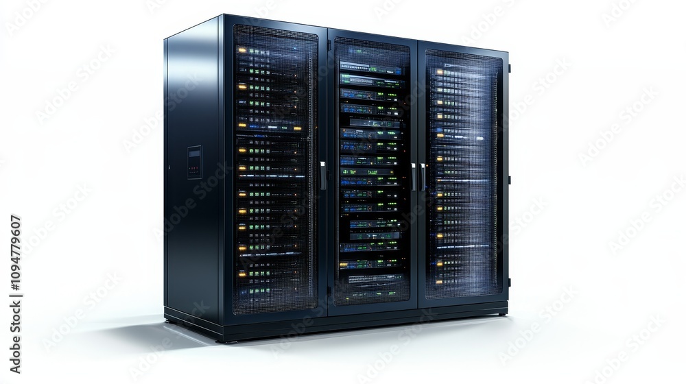 Aufkleber A scene of a data center showcasing multiple rows of fully operational server racks. This symbolizes modern telecommunications, cloud computing, stock databases, and supercomputer technology.