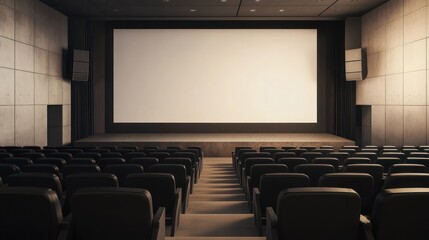 Empty Modern Cinema Auditorium with Blank Screen