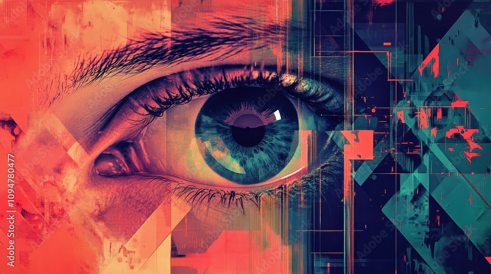 Poster a creative abstract graphic design with geometric visuals and dynamic colors, forming a modern, eye-