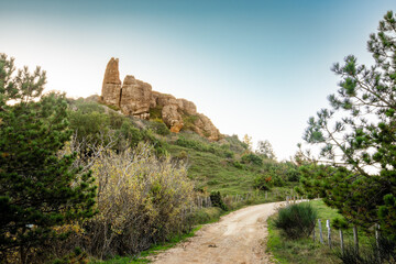 Torrione di Pietrafagnana, The Giant's Finger or Devil's Finger, in the Carpegna mountains in the Italian Montefeltro, seen at morning before the sunrise.