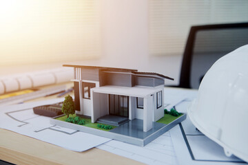 Architects, engineers, contractors working in the office with blueprints, inspection engineers Work analysis for architectural plan, construction project sketch, focus, business construction concept.