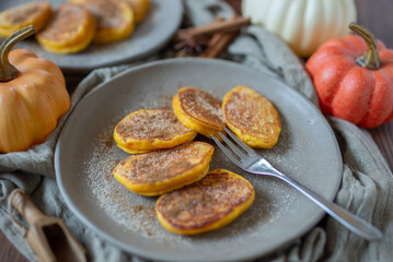 sweet home made Pumpkin pancakes with cinnamon