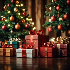 Festive Holiday Gifts Under Christmas Trees