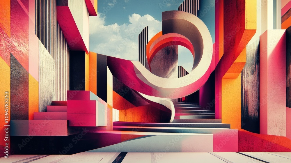 Poster Futuristic graphic design with geometric shapes and abstract visuals, creating a striking and contemporary look with bold, vibrant colors