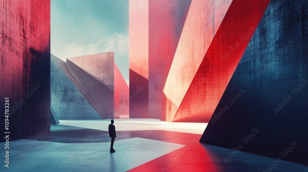 Poster Futuristic graphic design with geometric shapes and abstract visuals, creating a striking and contemporary look with bold, vibrant colors