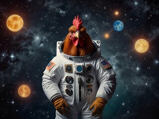 Bird rooster in an astronaut suit in space AI generated