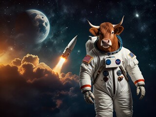 Animal cow in an astronaut suit in space AI generated