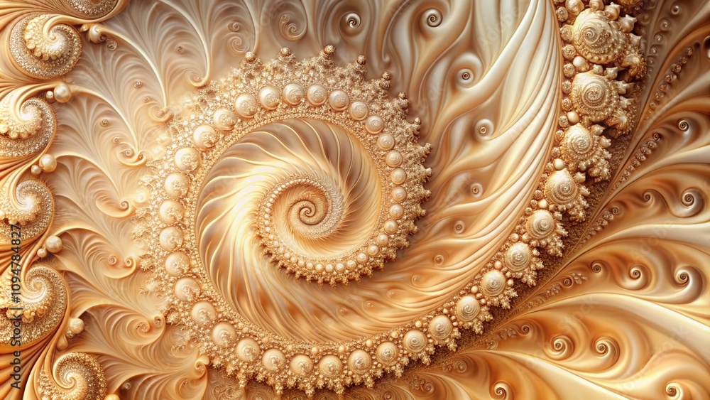 Poster abstract beige glossy spiral fractal background with high depth of field for artistic and creative d