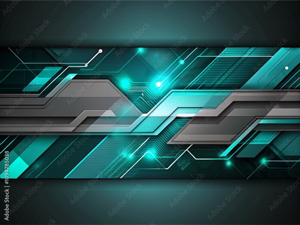 Aufkleber abstract black wide horizontal banner background with turquoise lines and angles featuring modern ar