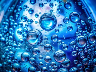 Abstract Blue Water Bubbles Background with Selective Focus on Water Surface in a Plastic Bottle for Food Photography Exploring Refreshing Beverage Concepts
