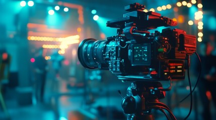Professional Camera Capturing a Live Performance on Stage