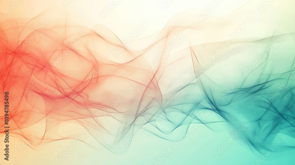 Poster dynamic waves in smooth gradients of red and teal blend harmoniously, creating a sophisticated abstr