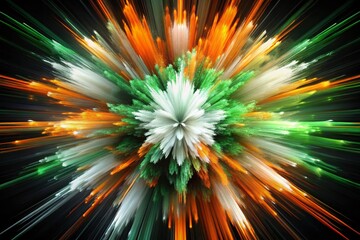 Obraz premium Abstract Color Explosion on Black Background: A Vivid Display of White, Green, and Orange for Creative Design and Artistic Inspiration