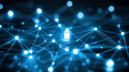 Data Security Network, Digital Padlock on Blue Technology Background, Abstract Network Connections