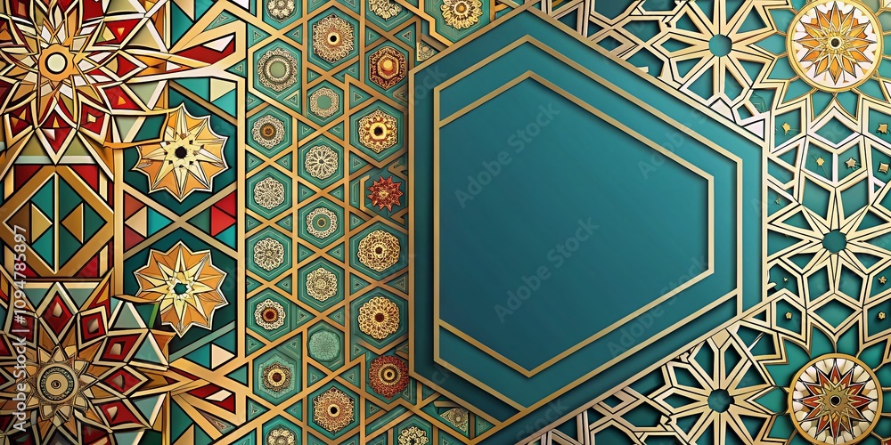 Poster abstract composition of lines and patterns in a modern aesthetic with ample copy space for text use,