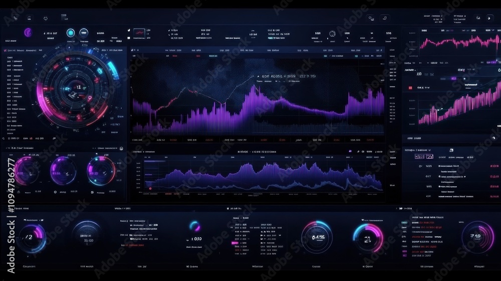 Aufkleber cyberpunk dashboard with charts and data