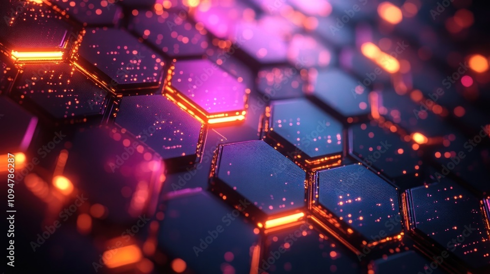 Poster abstract hexagon pattern with glowing lights