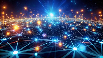 Abstract Digital Network with Glowing Nodes and Connections, Showcasing Futuristic Technology and Data Communication in a Virtual Space for Enhanced Digital Experiences