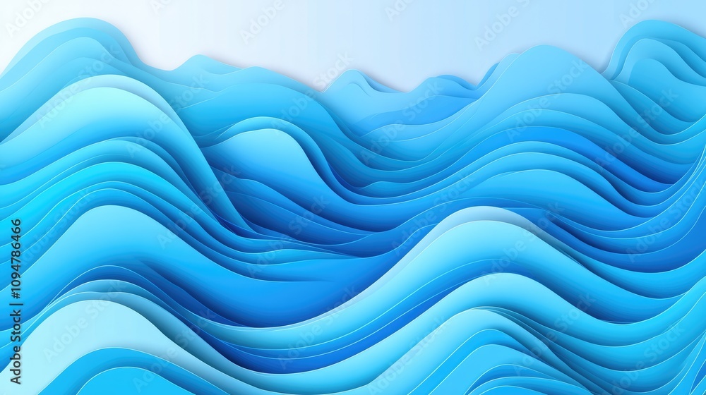 Aufkleber flowing waves in vibrant blue tones form a captivating abstract backdrop, showcasing smooth gradient