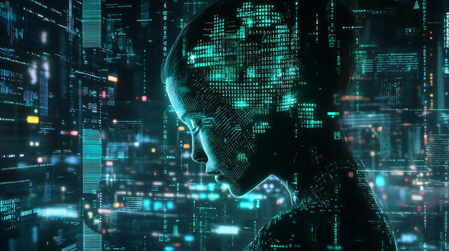 A sleek, high-tech concept design with interconnected nodes, binary codes