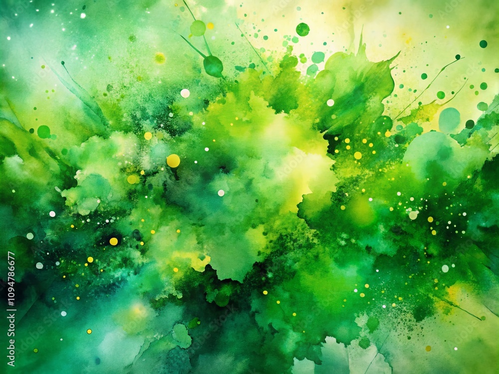 Poster abstract green watercolor background with colorful hand-painted texture and splash elements for crea