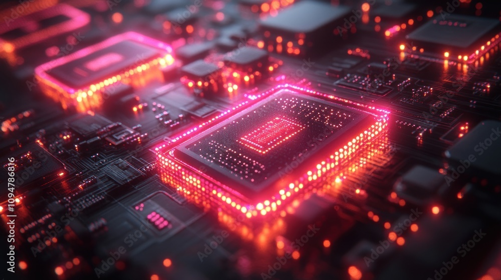Aufkleber close-up of a glowing cpu on a circuit board
