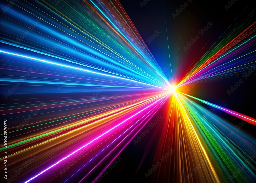 Aufkleber abstract laser beam illustration on black background with long exposure effect, featuring dynamic li