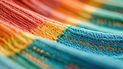 Brazilian hammock threads are woven beautifully, showcasing rich textures and vibrant colors