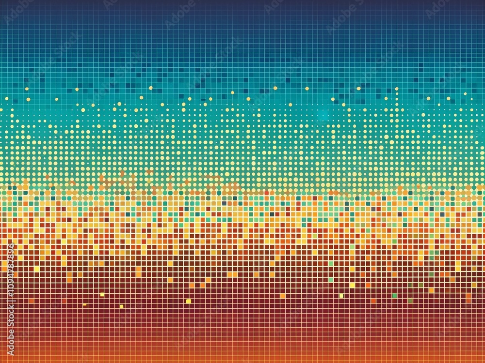 Poster abstract pixel gradient background with decay effect and dispersed dotted pattern representing disin