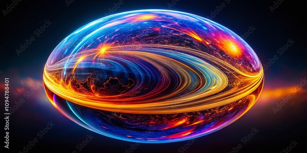 Poster abstract spherical animation in drone photography capturing the motion of rotating shapes fading to 