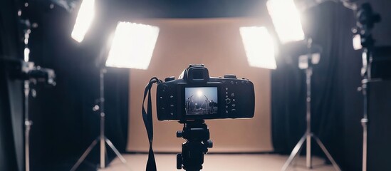 DSLR Camera Set Up with Professional Lighting in Studio