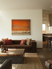 Modern Living Room Interior Design With Orange Artwork