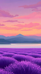 Obraz premium Lavender Fields at Sunset: A Serene Landscape