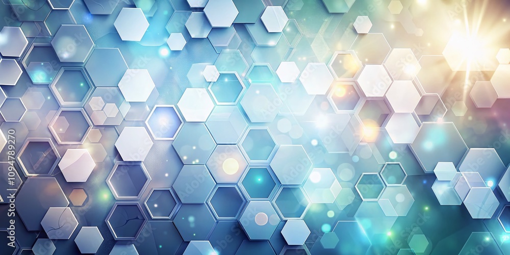 Poster abstract white technology background featuring geometric hexagon shapes with bokeh effect for modern