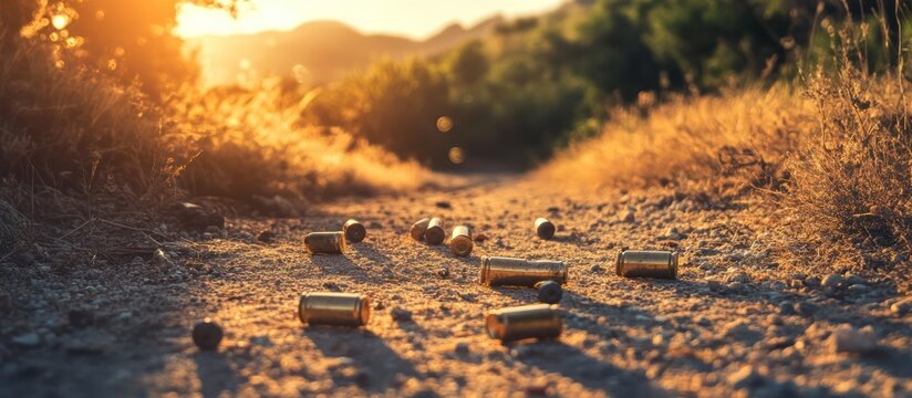 Sunset Trail: Spent Casings Scattered on a Dirt Path