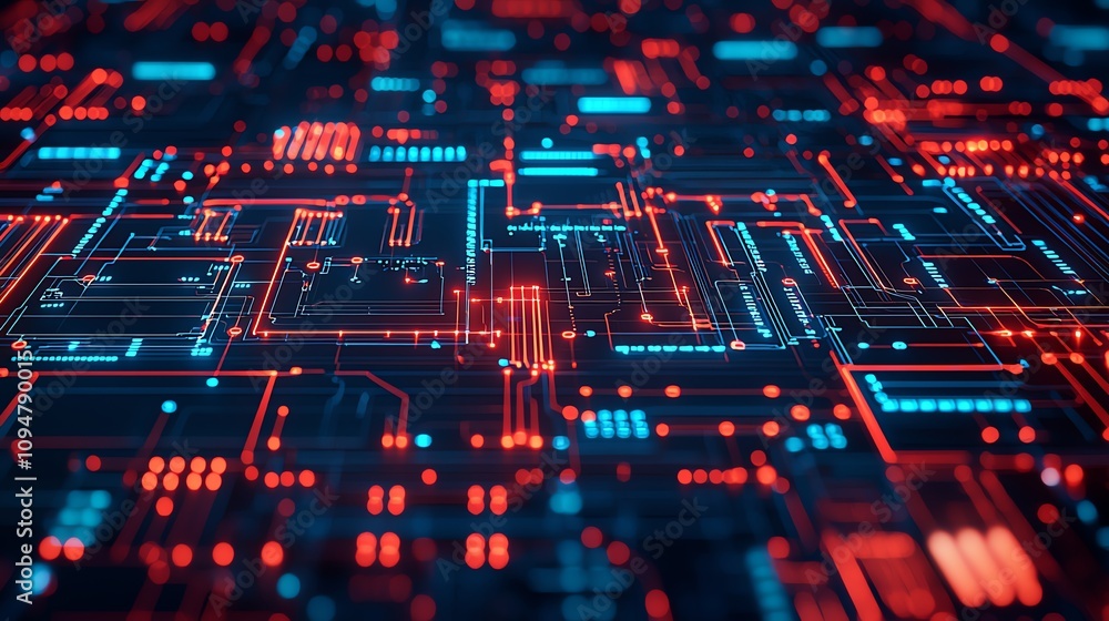 Fototapete dynamic circuit patterns digital realm technology art futuristic environment high angle view innovat