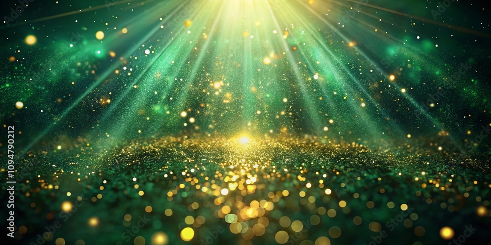 Poster a captivating drone photography showcase of a shimmering dark green background illuminated by golden