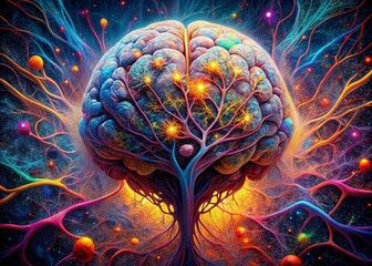 Obraz premium A Captivating Drone Photography View Inside the Brain: Exploring Neural Pathways, Synapses, and Cognitive Function for Scientific and Artistic Perspectives