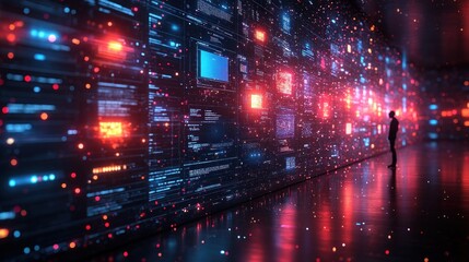 Fototapeta premium Digital World: A Man Contemplating the Vastness of Data